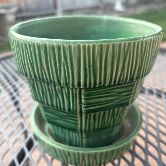 Green Basketweave McCoy Planter from the Mid Century era.