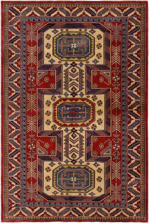 1980s Semi Vintage Sherwan Red/Blue Wool Rug -4'7" X 6'2"