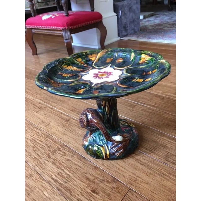Antique Majolica Compote Centerpiece W Bird For Sale - Image 4 of 10