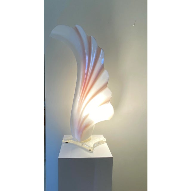 1980s 1980s Vintage Art Deco Rougier Style Shell Wing Table Lamp For Sale - Image 5 of 11
