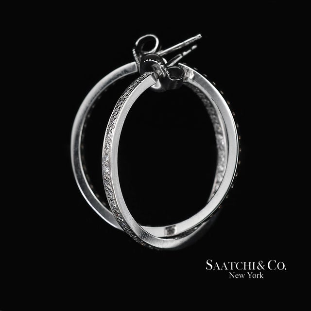 18k 750 Solid White Gold in and Out Natural Diamond Hoop Earrings, Pair For Sale - Image 13 of 13