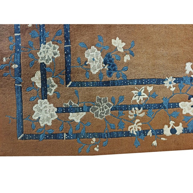 1920s 1920s Minimalist Open Brown Field Floral Chinese Room Size Peking Wool Rug For Sale - Image 5 of 7