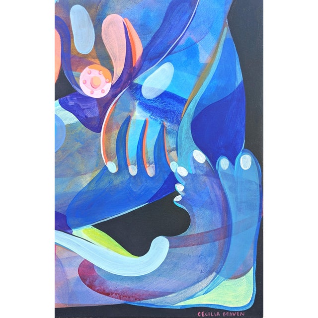 Green Cecilia Beaven Contemporary Abstract Green, Purple, and Blue Biomorphic Lizard Figure Painting, 21st Century For Sale - Image 8 of 11