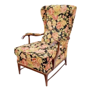 1940s Paolo Buffa Wing Back Floral Armchair