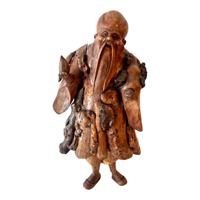 Statue Hand Carved of root, representing 'Immortal Li', Qing Dynasty era, China For Sale