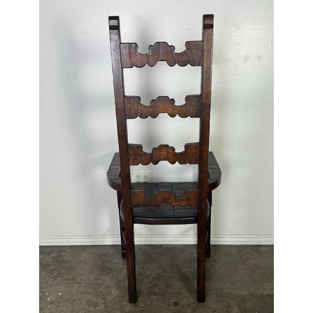 1940s Set of 8 Spanish Colonial Revival Carved Wood Dining Chairs, Mid-20th Century For Sale - Image 5 of 17