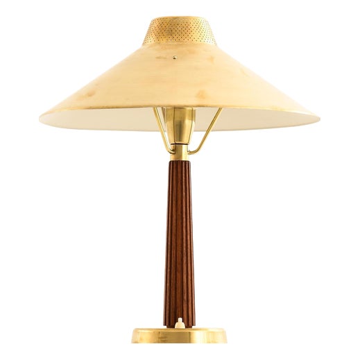 Table Lamp in Brass and Mahogany from Hans Bergström, 1950s For Sale