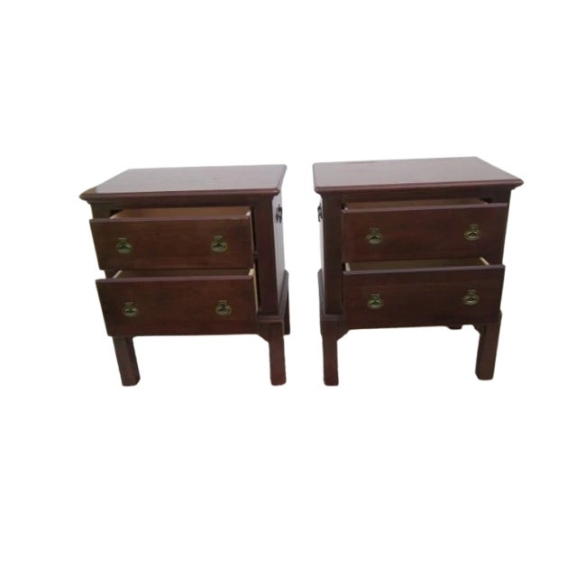 1980s Nightstand 2 Drawer Handle on Sides Solid Cherry Vaughan -Bassett Set of 2 For Sale In Naples, FL - Image 6 of 10