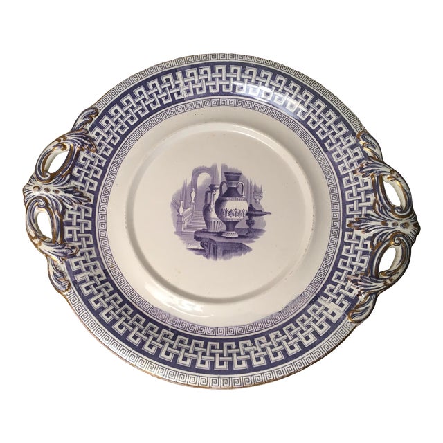 Mid 19th Century Round Handled PurpleTransfer Ware Plate/Platter For Sale