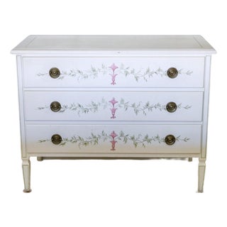 Adorable Julia Gray Hand-Painted Bench Made Dresser Chest For Sale