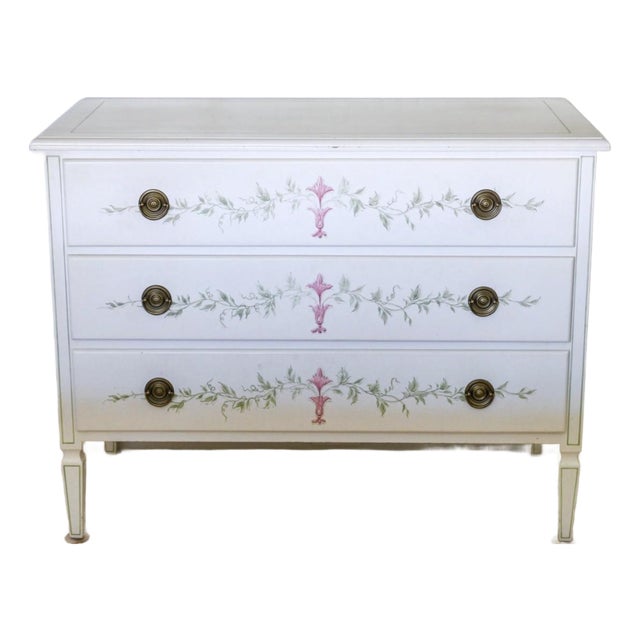 Adorable Julia Gray Hand-Painted Bench Made Dresser Chest For Sale