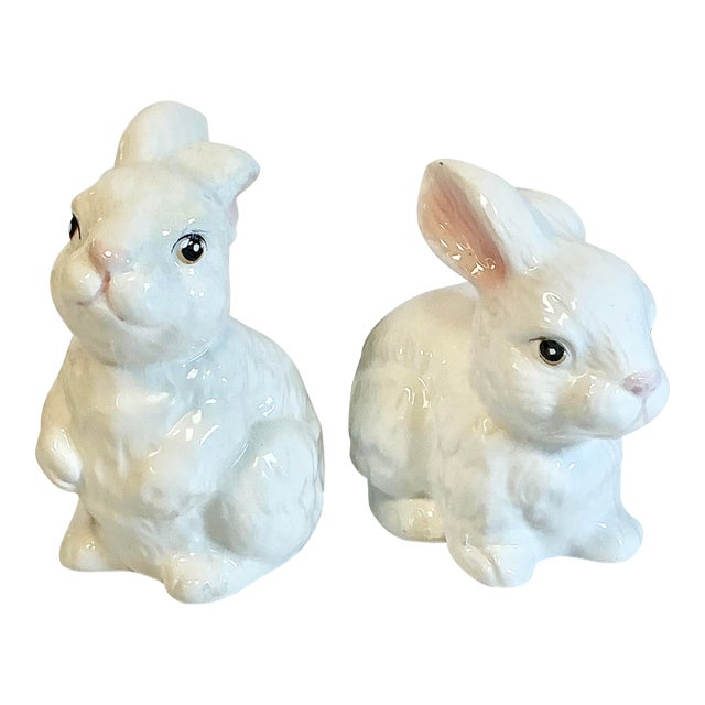 1950s Vintage Boho Chic Arts & Crafts Ceramic Bunny Figural - A Pair For Sale