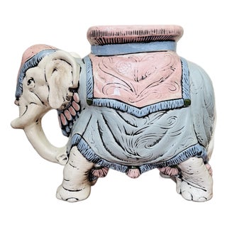 Vintage Pastel Pink and Blue Elegant Garden Stool or Side Table For Sale