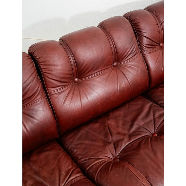1960s Mid Century Danish Modern Sofa Couch Oxblood Red Leather 3 Seater Oak Tufted For Sale - Image 9 of 12