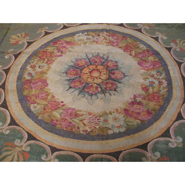 1820s Green Floral Medallion Antique French Charles X Period Aubusson Rug 15'8"x16'3" Flat Weave Wool Carpet For Sale - Image 4 of 9