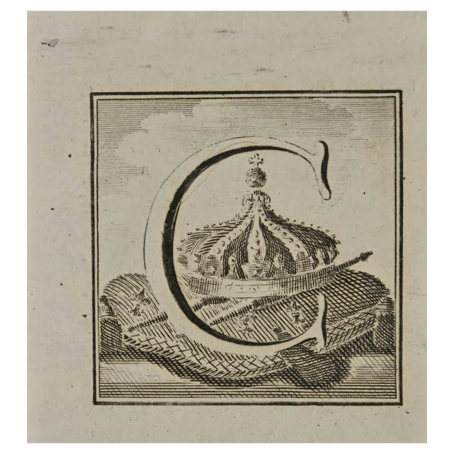 Luigi Vanvitelli, Letter of the Alphabet C, Etching, 18th Century For Sale