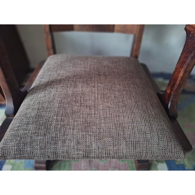 Brown Antique Arts and Crafts Carved Oak Armchair, 1910s For Sale - Image 8 of 12