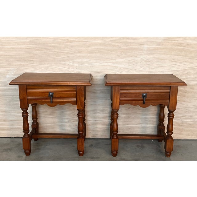 20th Pair of Spanish Nightstands With Carved Drawer For Sale - Image 6 of 9