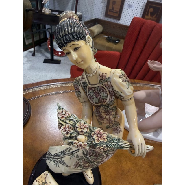 Japanese Geise Ivory Kimono Finely Worked With Floral Motifs Early 20th Century For Sale - Image 3 of 8