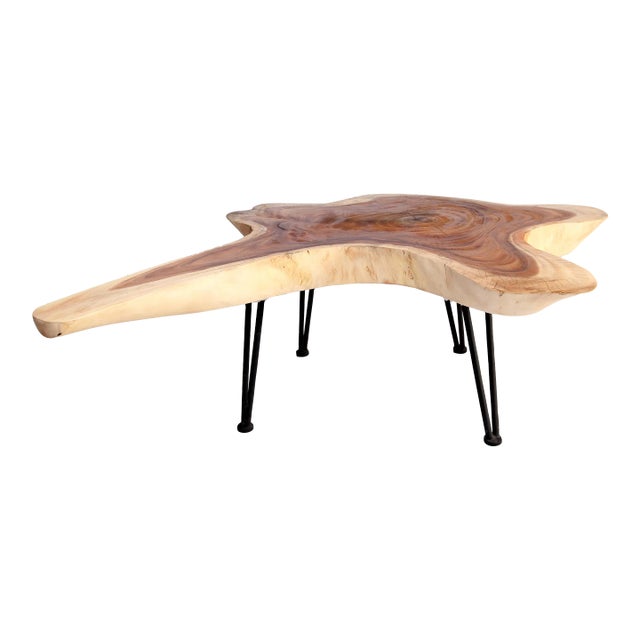 One Slab Living Edge Coffee Table With Black Iron Legs 49 For Sale
