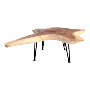 One Slab Living Edge Coffee Table With Black Iron Legs 49