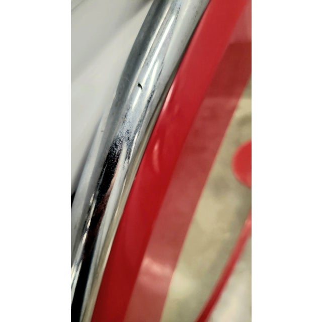 Vintage Large Round Retro 50"s Diner Chrome and Red Lacquer Modern Turn Dial Wall Mirror For Sale - Image 9 of 11