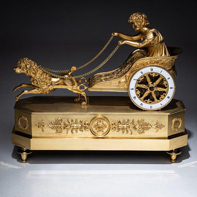 Empire Mantel Clock with Putto in Chariot by Thiery À Paris For Sale - Image 4 of 11