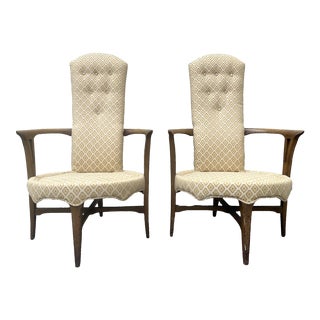 Pair of Midcentury Modern Danish High Back Round Upholstered Armchairs For Sale