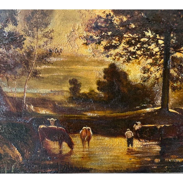 19th-Century Pastoral Oil Painting in Deep Carved Gilt Frame For Sale - Image 4 of 8