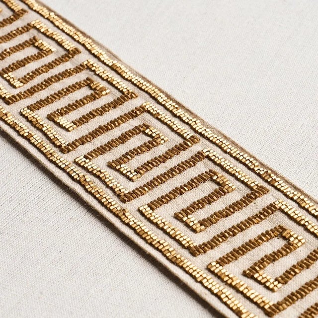 Contemporary SAMPLE - Schumacher Delphi Beaded Tape In Gold On Natural For Sale - Image 3 of 4