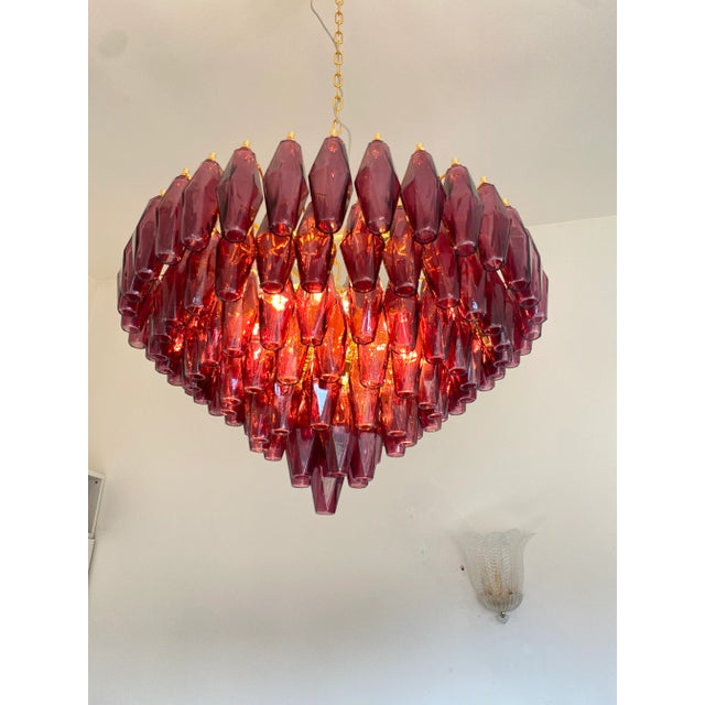 Violet “POLIEDRI” MURANO GLASS CHANDELIER Contemporary Chandelier with transparent “POLIEDRI” in Venini style decorated in...