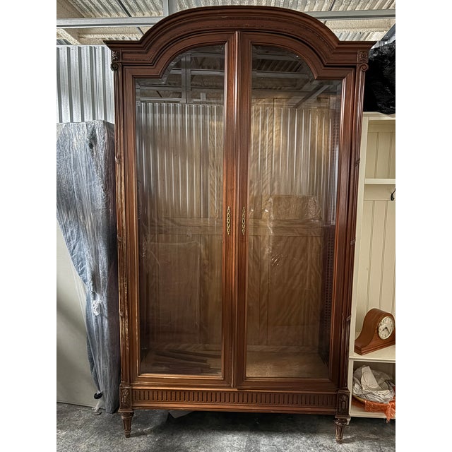 French Chateau Directoire Louis XVI Style Bronze and Brass Trimmed Glass Door Armoire, 19th Century For Sale - Image 3 of 9