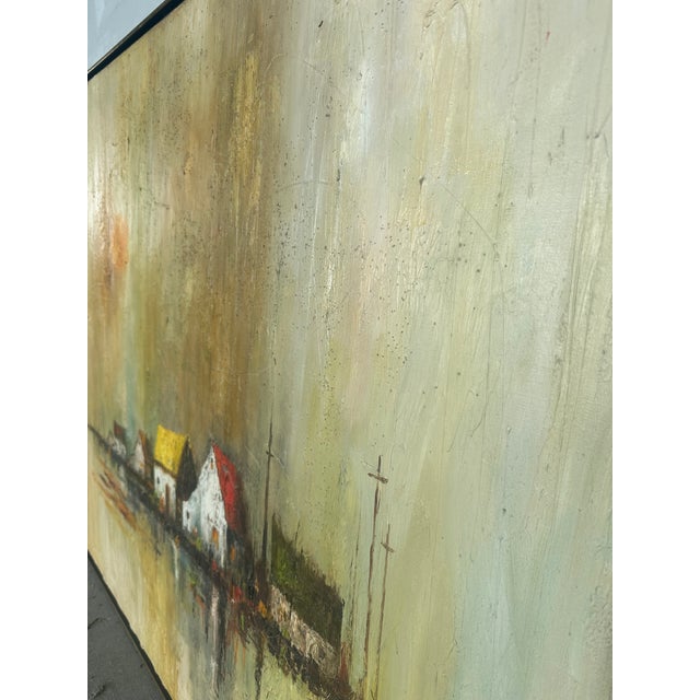 Yellow Large Original Oil Painting by Listed Artist Frank R. Carmelitano (1935–2003) — Signed Coastal Village Landscape, 50” X 40” For Sale - Image 8 of 11