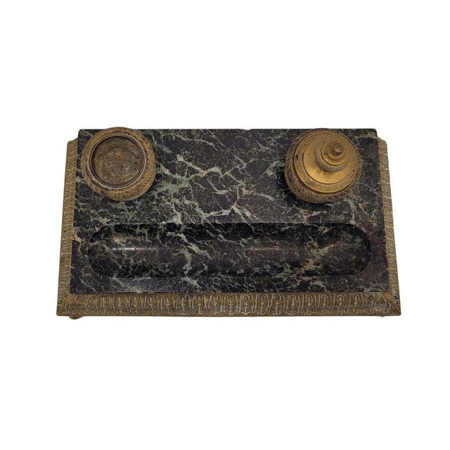 Napoleon III Desktop Set in Marble and Bronze, France, 1800s For Sale - Image 3 of 18