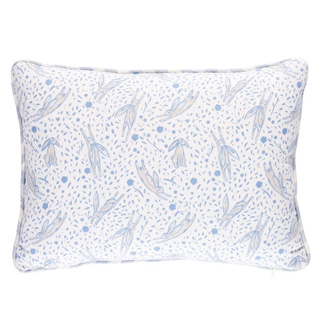 Contemporary Schumacher x Marie-Chantal Rabbit Print 16" Lumbar Pillow in Blue For Sale - Image 3 of 3