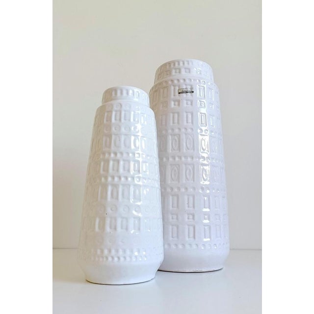 Pair of mid-century modernist white glazed ceramic vases by scheurich, west germany – “inka” decor a stunning pair of mid-...