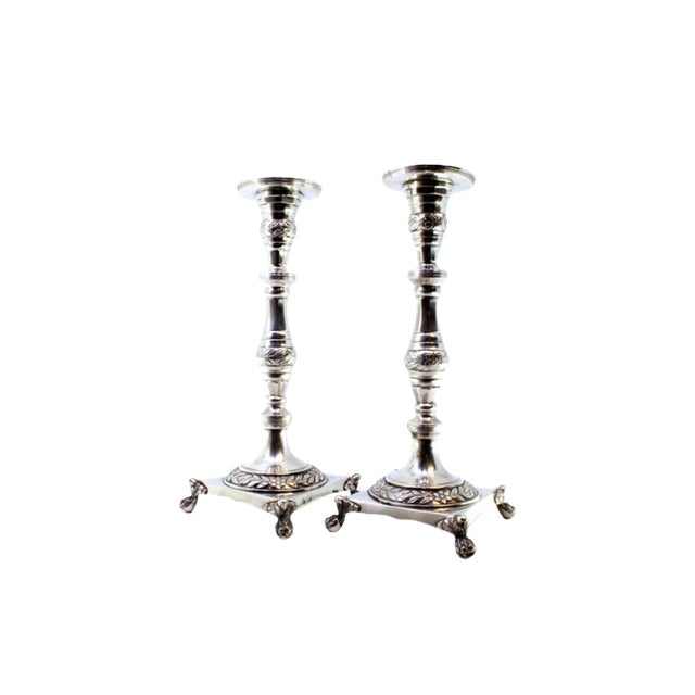Metal Silver Candlesticks with Turned Stems, Set of 2 For Sale - Image 7 of 9