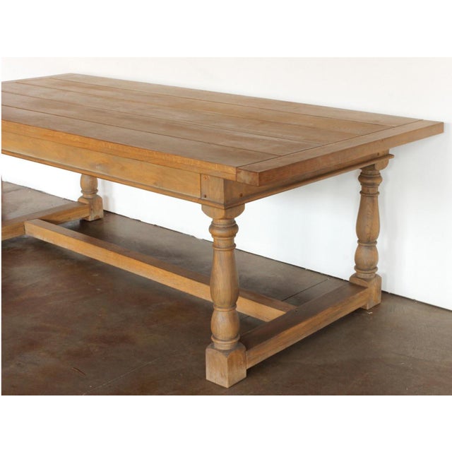 Large Custom Oak PlankTop Dining Table With Carved Spindle Legs and