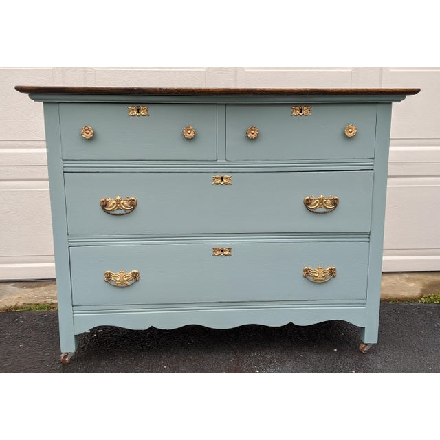 Antique Blue Oak Dresser With Beveled Pivot Mirror Chairish