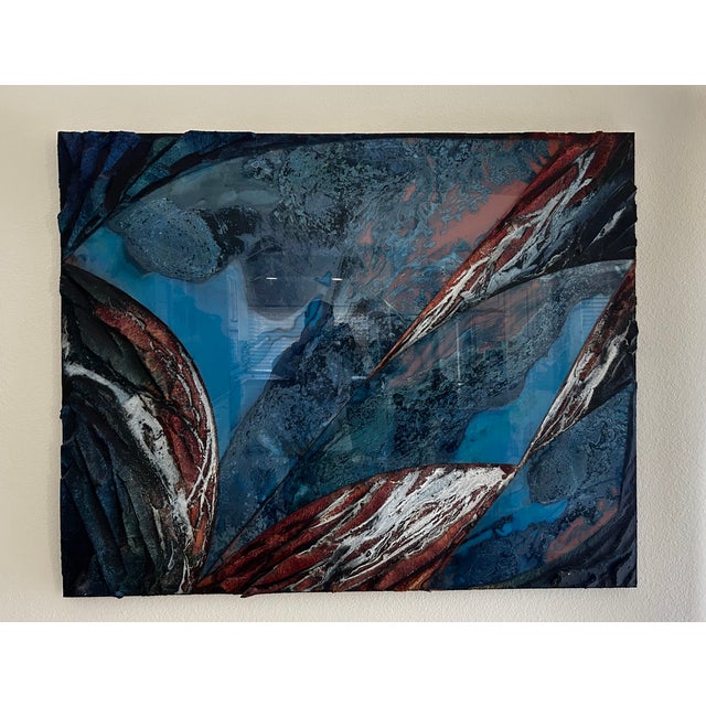 An original Untitiled wall sculpture by Laddie John Dill. This piece is composed of cement, glass, wood and oxides applied...