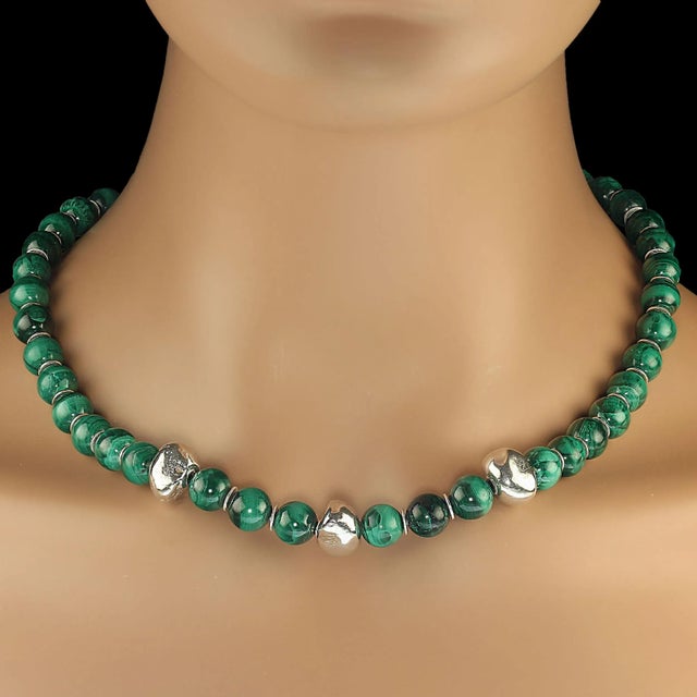 Malachite With Sterling Silver Accents Necklace For Sale In Raleigh - Image 6 of 7