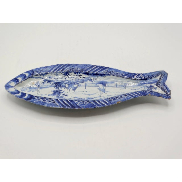 Early Antique Dutch Delft Chinoiserie Herring Fish Dish Plate For Sale - Image 6 of 7