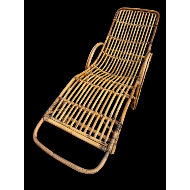 Wood Italian Rattan Chaise Lounge in the style of Tito Agnoli, 1970s For Sale - Image 7 of 16