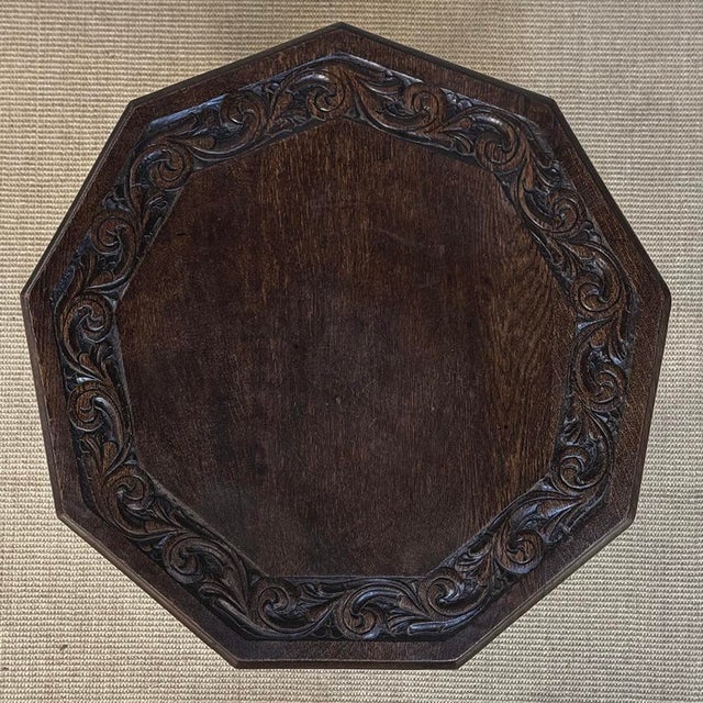 Antique English Nine Sided Carved Oak Spool Leg Occasional Table For Sale - Image 15 of 17