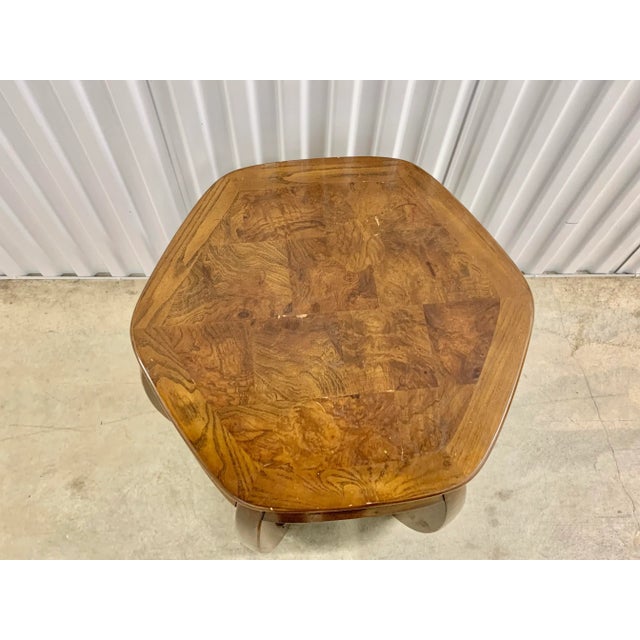 Vintage Hexagonal Burl Wood Chinoiserie Style Side Table For Sale - Image 4 of 10