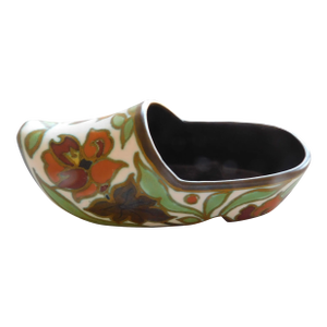 Antique Floral Ceramic Gouda Factory Pottery Clog, C. 1920's