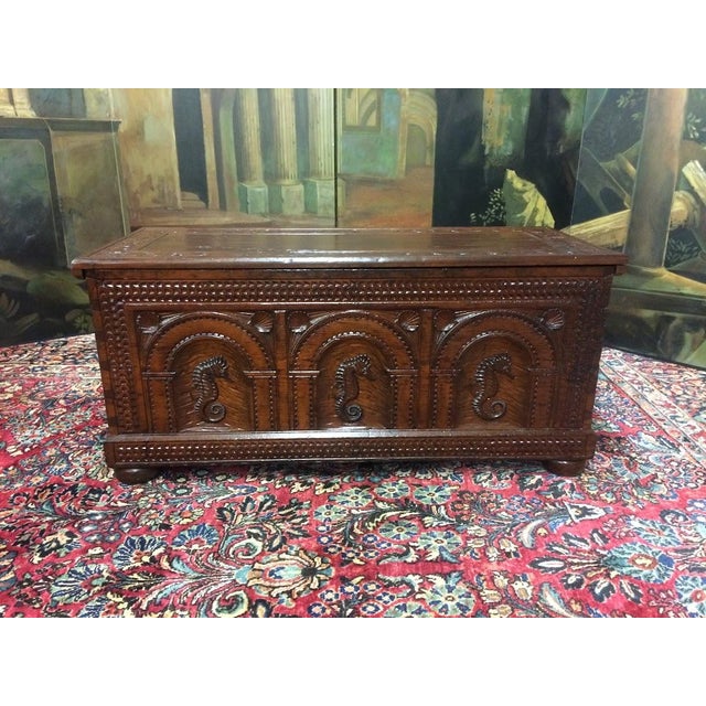 Vintage Blanket Chest, Seahorse Carved Trunk For Sale - Image 4 of 11