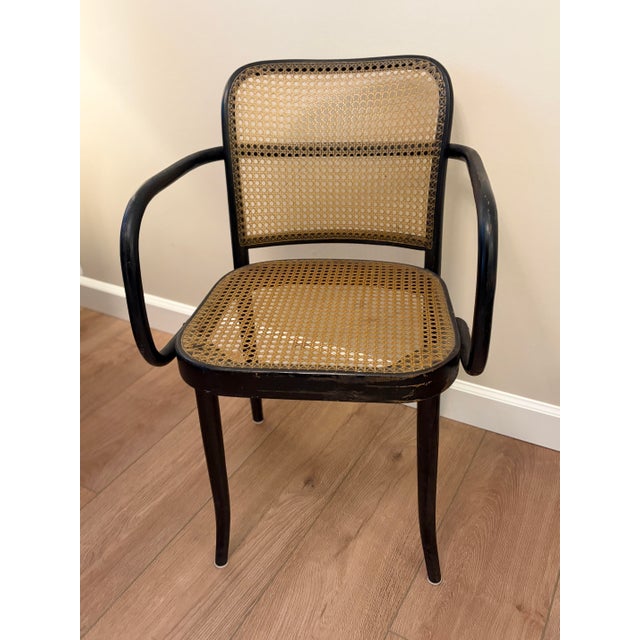 Ebony Vintage Thonet Style Prague 811 Bentwood Cane Armchair | Made in Czechoslovakia | Mid Century Modern For Sale - Image 8 of 9