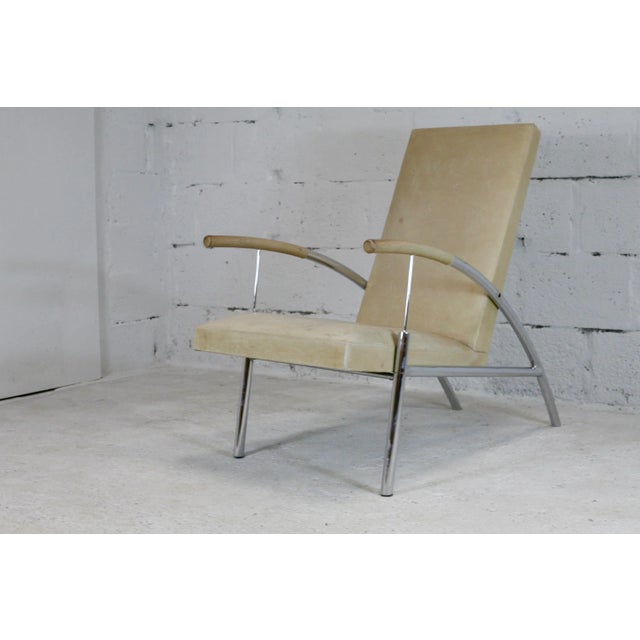Tubular Steel and Leather Cream Armchair, France, 1970s For Sale - Image 14 of 18