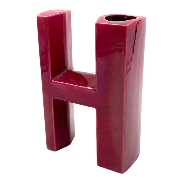 Space Age Red H Letter Shaped Ceramic Solifleur Vase, Marcel Radureau Ca. 1970 For Sale